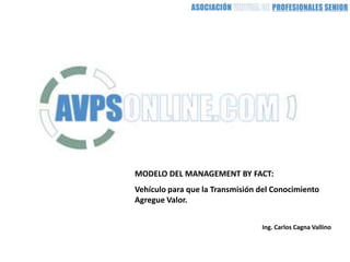 MODELO DEL MANAGEMENT BY FACT:
Vehículo para que la Transmisión del Conocimiento
Agregue Valor.
Ing. Carlos Cagna Vallino
 