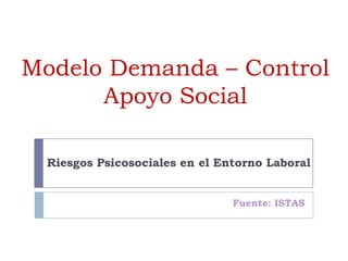 Modelo Demanda – ControlApoyo Social Riesgos Psicosociales en el Entorno Laboral Fuente: ISTAS 