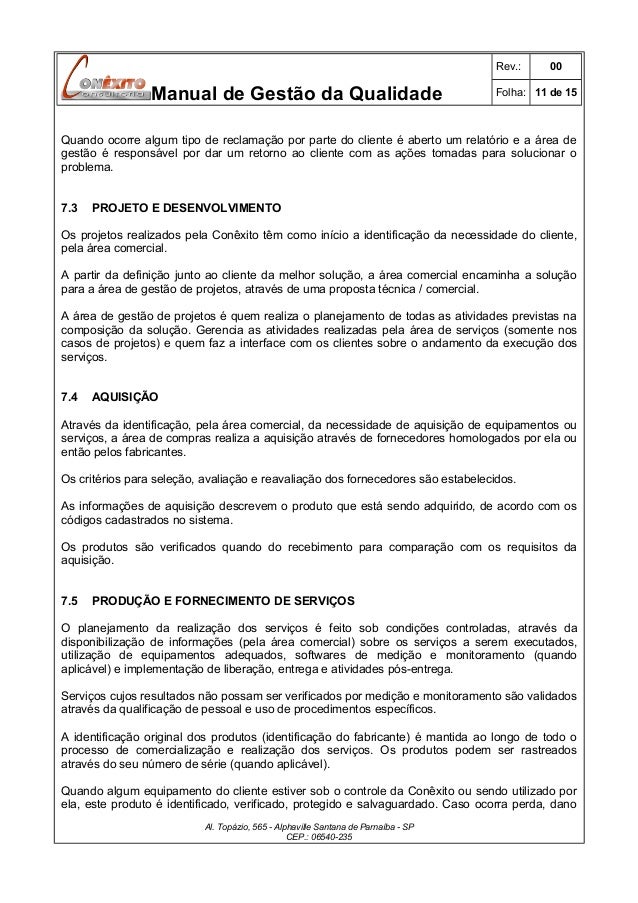 Modelo de manual da qualidade