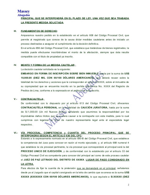 MODELO DE MEDIDA CAUTELAR DE EMBARGO EN FORMA DE 