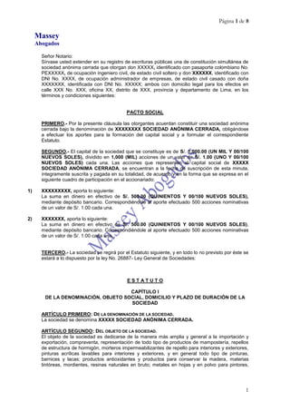 Modelo De Minuta De Constitucion De Empresa Sac