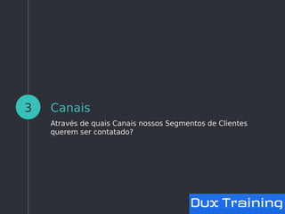 Canais
Através de quais Canais nossos Segmentos de Clientes
querem ser contatado?
3
 