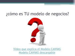 ¿cómo es TU modelo de negocios?
Vídeo que explica el Modelo CANVAS
Modelo CANVAS descargable
 