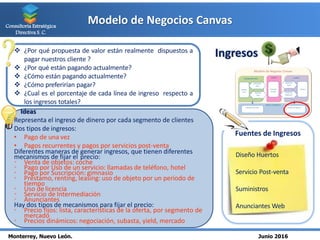 Modelo de Negocios Canvas
Monterrey, Nuevo León. Junio 2016
Consultoría Estratégica
Directiva S. C.
Ingresos ¿Por qué pro...