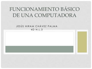 FUNCIONAMIENTO BÁSICO
DE UNA COMPUTADORA
JESÚS HIRAM CHÁVEZ PALMA
4D N.L.3

 