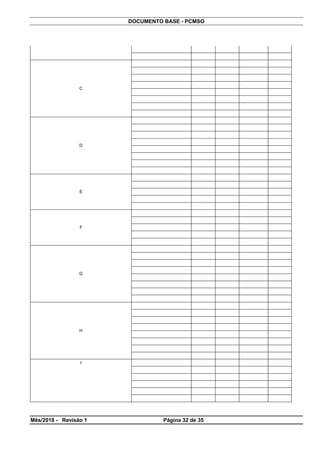 DOCUMENTO BASE - PCMSO
C
D
E
F
G
H
I
Mês/2018 - Revisão 1 Página 32 de 35
 