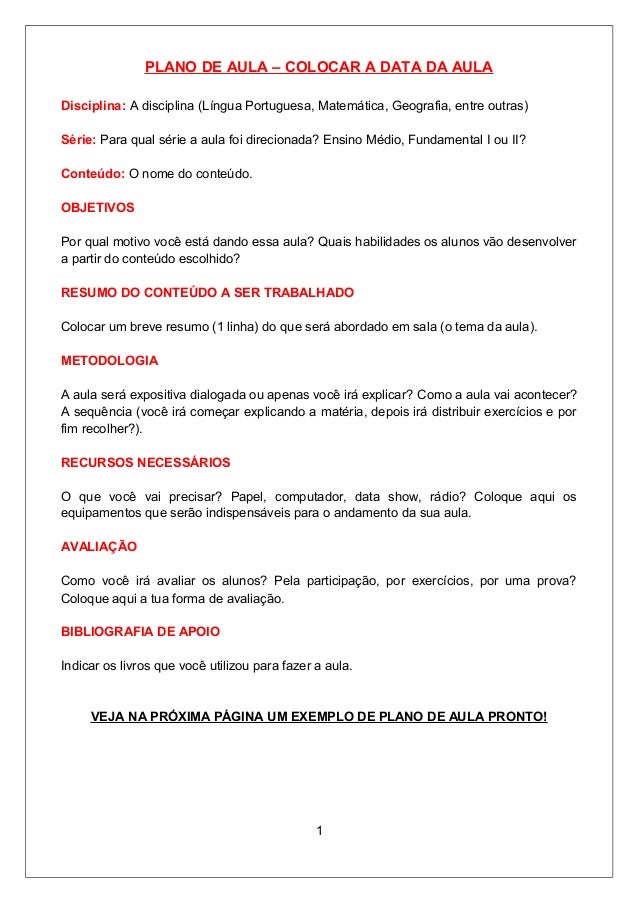 Modelo plano de aula portugues Modelo plano de aula portugues