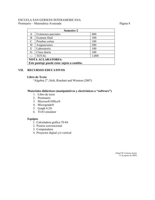 Prontuario de Matemática Avanzada | PDF