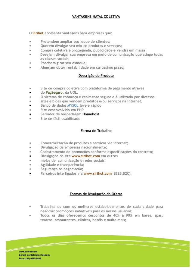 Modelo de proposta comercial site sirihot.com