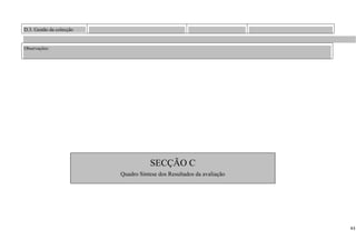 D.3. Gestão da colecção


Observações:




                                     SECÇÃO C
                          Quadro Síntese dos Resultados da avaliação




                                                                         43
 
 