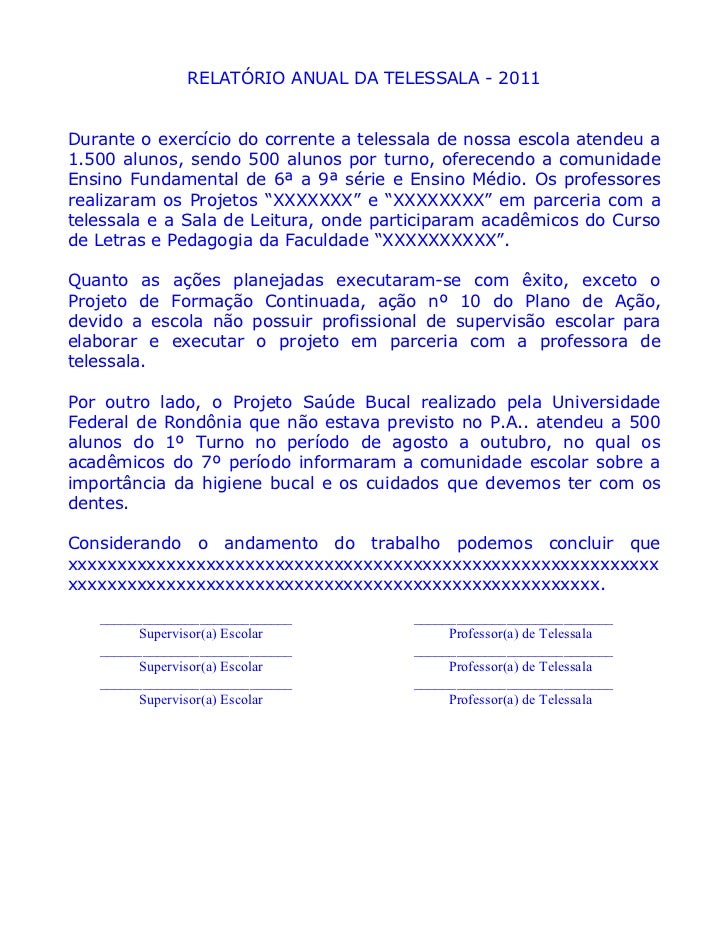 modelo de relatorio telessala modelo de rlatorio