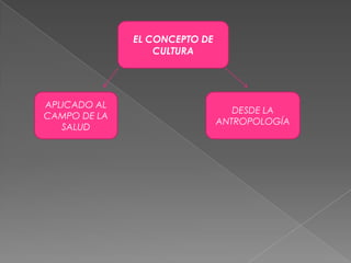 EL CONCEPTO DE
                  CULTURA




APLICADO AL
                                  DESDE LA
CAMPO DE LA
                               ANTROPOLOGÍA
   SALUD
 