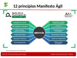 24
Profa. Maria Auxiliadora
Fonte:
PRESSMAN, ROGER - Engenharia de Software - 6° Edição
SOMMERVILLE - Engenharia de Software - 8° Edição
12 princípios Manifesto Ágil
Prof. Me. Francisco de Sousa Lima Neto Gestão e Gerenciamento de Projetos
https://blog.aaainovacao.com.br/manifesto-agil/
 