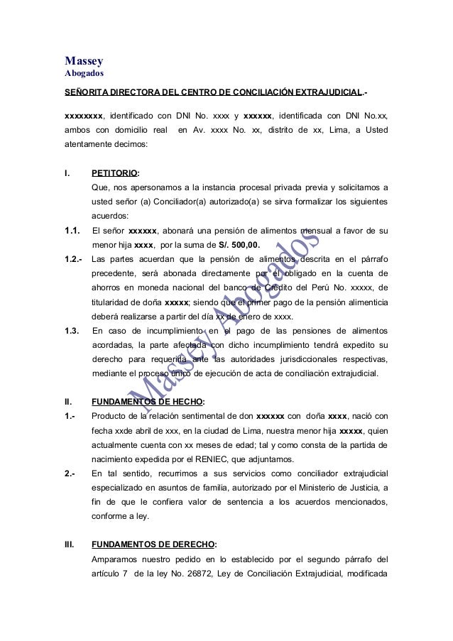 MODELO DE SOLICITUD DE CONCILIACIÓN EXTRAJUDICIAL DE ALIMENTOS