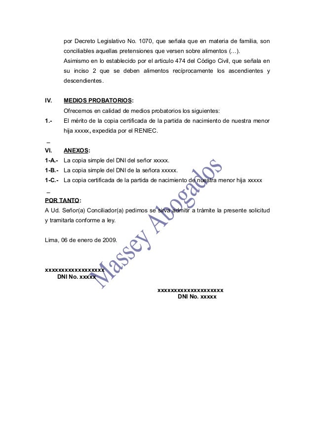 Modelo De Solicitud De Conciliacion Extrajudicial De Alimentos