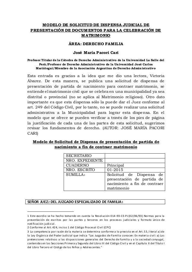 Modelo de solicitud de dispensa judicial de presentación 