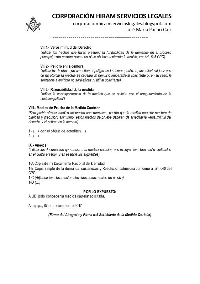 Modelo De Solicitud De Medida Cautelar De Embargo En Forma De Deposit