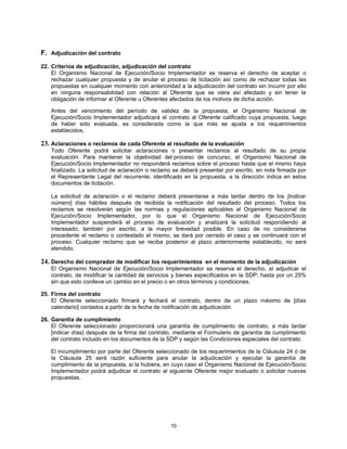 F. Adjudicación del contrato
22. Criterios de adjudicación, adjudicación del contrato
    El Organismo Nacional de Ejecuci...