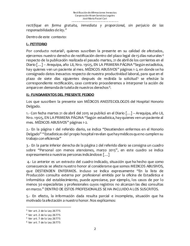 Modelo De Solicitud De Rectificacion De Afirmaciones Inexactas En Med