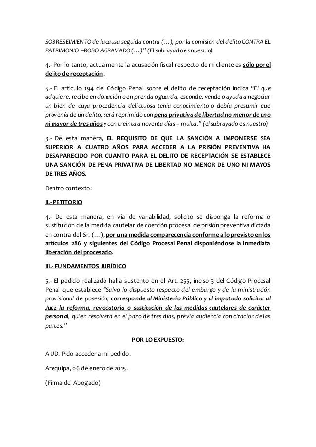 Modelo De Variacion De Medida Cautelar Coercitiva De Prision Preventi