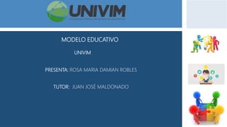 UNIVIM
PRESENTA: ROSA MARIA DAMIAN ROBLES
TUTOR: JUAN JOSÉ MALDONADO
MODELO EDUCATIVO
 