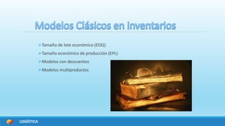 LOGÍSTICA
Tamaño de lote económico (EOQ)
Tamaño económico de producción (EPL)
Modelos con descuentos
Modelos multiproductos
 