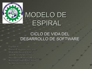 MODELO DE
  ESPIRAL
    CICLO DE VIDA DEL
DESARROLLO DE SOFTWARE
 