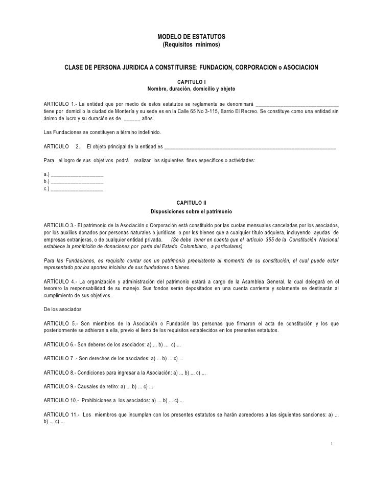 Modelo estatutos asociacion