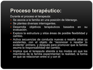 Seleccionar las unidades de tratamiento y planificación preliminar de etapas terapéuticas.Aspectos a tomar en cuenta:Elementos de la estructura familiar.