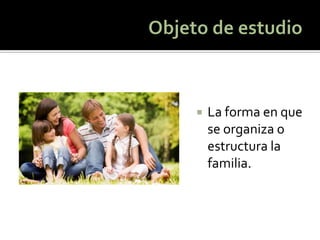 La forma en que se organiza o estructura la familia.  