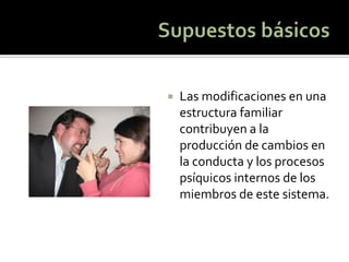 Las modificaciones en una estructura familiar contribuyen a la producción de cambios en la conducta y los procesos psíquicos internos de los miembros de este sistema.  