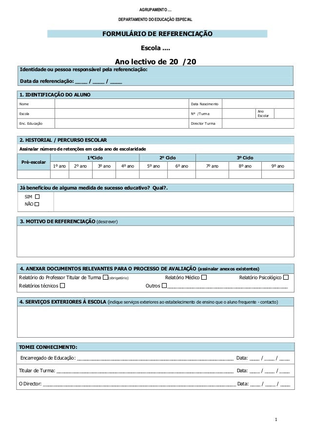 Modelo Formulario De referenciacao