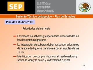 Sustento Técnico pedagógico – Plan de Estudios  SECRETARÍA DE EDUCACIÓN PÚBLICA SUBSECRETARÍA DE EDUCACIÓN BÁSICA DIRECCIÓ...