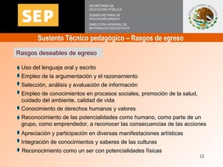 Sustento Técnico pedagógico – Rasgos de egreso  Uso del lenguaje oral y escrito  Empleo de la argumentación y el razonamie...