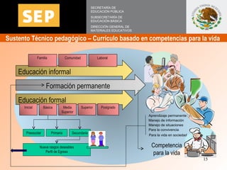 Educación formal  Educación informal  Formación permanente Inicial Básica Media Superior Superior Postgrado Familia  Comun...