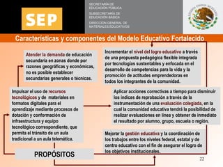 Características y componentes del Modelo Educativo Fortalecido  SECRETARÍA DE EDUCACIÓN PÚBLICA SUBSECRETARÍA DE EDUCACIÓN...