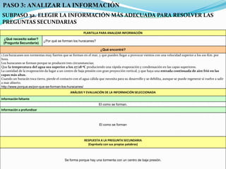 PASO 3: ANALIZAR LA INFORMACIÓNSUBPASO 3a. ELEGIR LA INFORMACIÓN MÁS ADECUADA PARA RESOLVER LAS PREGUNTAS SECUNDARIAS