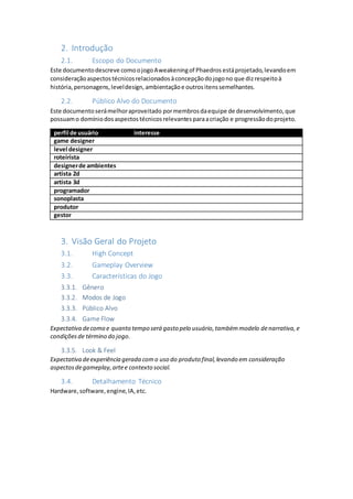Gdd Unity Paper Format Sample Modelo GDD | DOCX