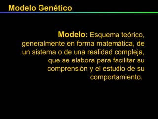 Modelo :  Esquema teórico, generalmente en forma matemática, de un sistema o de una realidad compleja, que se elabora para facilitar su comprensión y el estudio de su comportamiento.  Modelo Genético 