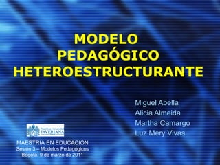 MODELO  PEDAGÓGICO HETEROESTRUCTURANTE Miguel Abella Alicia Almeida Martha Camargo Luz Mery Vivas MAESTRIA EN EDUCACIÓN Sesión 3 – Modelos Pedagógicos Bogotá, 9 de marzo de 2011 