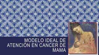 MODELO IDEAL DE
ATENCIÓN EN CANCER DE
MAMA
Dra. Guadalupe Delgado
De Alba
Cirujano mastólogo
adjunto a UNEME-
DEDICAM
 