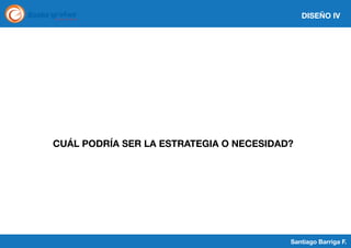 DISEÑO IV

CUÁL PODRÍA SER LA ESTRATEGIA O NECESIDAD?

Santiago Barriga F.

 