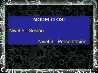 MODELO OSI

Nivel 5.- Sesión

             Nivel 6.- Presentación
 