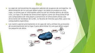 Red


La capa de red encamina los paquetes además de ocuparse de entregarlos. La
determinación de la ruta que deben seguir los datos se produce en esta
capa, lo mismo que el intercambio efectivo de los mismos dentro de dicha
ruta, La Capa 3 es donde las direcciones lógicas (como las direcciones IP de
una computadora de red) pasan a convertirse en direcciones físicas (las
direcciones de hardware de la NIC, la Tarjeta de Interfaz para Red, para esa
computadora especifica).



Los routers operan precisamente en Ia capa de red y utilizan los protocolos
de encaminamiento de la Capa 3 para determinar la ruta que deben seguir
los paquetes de datos.

 