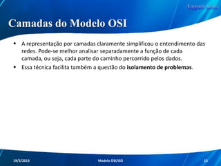 Características do Modelo OSI

Com a aplicação do Modelo OSI, as redes
passaram a trabalhar de forma padronizada.

Sendo assim, o processo de transferência e
recebimento de dados se tornou mais simples,
além de que passou a ser único, mesmo com
equipamentos distintos.
Redes de Computadores - Modelo de Referência OSI/ISO

15

 