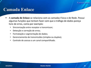 Camadas do Modelo OSI

Redes de Computadores - Modelo de Referência OSI/ISO

20

 