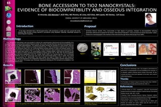 65
                               BONE ACCESSION TO TIO2 NANOCRYSTALS:
                        EVIDENCE OF BIOCOMPATIBILITY AND OSSEOUS INTEGRATION
                                                                 RJ Almeida, DSS Meireles*, ACB Filho, MC Pereira, AC Lima, ACA Silva, AM Loyola, NO Dantas, CJA Sousa.


                                                                                                                                  drronaldoalmeida@hotmail.com




                           It has been estimated that a 500 thousand bone craft procedures is made each year around the world.                                      Syntetase titanium dioxide (TiO2) nanocrystals on high degree of pureness; Evaluate its biocompatibility following
                         However little success is being reached in procedures using aloplastic materials, essentially because its                                                                                                          1                                     2
                                                                                                                                                                    parameters defined and accepted for the Dental International Federation ( FDI) and American Dental Association (ADA):
                         osseointegrate incapacity.
                                                                                                                                                                    Evidence its nanotopograph in the interface of the new bone through Atomic Microscopy Force (AMF)




  Thus, through the methodology used was possible to evidence the osseointegration phenomenal and biocompatibility of an
aloplasthic material containing nanocrystals of titanium dioxide. We can also conclude that there was direct bone deposition on
the oxide, what can be called osteointegration. The material was gotten through the synthesis of a nano powder using the
                                     3
humid one way precipitation, Pechini method on ambient temperature (Fig. 1). After temperature treatment was structurally
characterized by X-ray Diffraction (XRD) (Fig. 2a), Confirming titanium dioxide synthesis on Rutilo and Anatasio phases, with
tetragonal crystalline symmetry and medium size of 21 nm (Fig. 3). We characterize using de Raman micro spectroscopy too.
(Fig. 2b) The vibration asset ways typical on TiO2 nanocrystals on Rutilo e Anatase phases, confirming the pureness on the
synthesis through the absence of others nanostructures identified by Raman specter (Fig. 4). After that, the biocompatibility
test was made using intra bone implantation of the TiO2 powder inside a teflon cup in guinea pigs jaw. (Fig. 5) Previously                            Figura 1
approved by the CEUA/UFU 101/10. Ten guinea pigs were used on the experimental periods: 4 and 12 weeks. Each animal
received a Teflon cup containing TiO2 nanocrystals. From each implant was made 24 blades with 144 cuts colored by
hematoxilin-eosine method and analyzed by two independent observers by means of inflammatory intensity response scores,                                                                                       Figura 2                                                                                             Figura 3                                     Figura 4                                   Figura 5
considering all Teflon cup board. The analysis was criteriously interpreted following the FDI normative as acceptable or not
acceptable to be related to bone.




                                                                                                                                                                                                                                                                                                                                                    Thus, through the methodology used it was possible to demonstrate the
                                                                                                                                                                                                                            Histologycal Parameters                  Number of Implants TiO2 NanoCristals                             Control       phenomenon of osseointegration and biocompatibility,at the nanoscale, of
                                                                                                                                                             Material   Experimental Periods (weeks) Number of Implants
                                                                                                                                                                                                                                                                           4 weeks 12 weeks                                      4 weeks 12 weeks
                                                                                                                                                                                     30                     10              Neutrophils                                        +         +                                          +         +     na alloplastic material containing titanium dioxide nanocrystals. We also
                                                                                                                                                                                                                            Macrophages                                        +         +                                          +         +
                                                                                                                                                             TiO2                    90                     10              Linphocytes                                        +         +                                          +         +
                                                                                                                                                                                                                            Plasma cells                                       +         +                                          +         +
                                                                                                                                                                                                                                                                                                                                                    conclude that there is direct bone deposition on the oxide, which could be
                                                                                                                                                                                     30                     10              Giant cells                                      ++         ++                                          +         +
                                                                                                                                                             Control                 90                     10              Scatterd material                                ++         ++                                          +         +     called oxideintegration.
                                                                                                                                                                                                                            Capsule                                            +         +                                          +         +
                                                                                                                                                                                                                            Remodeling bone tissue                          +++ +++                                                 +         +
                                                                                                                                                                                                                            Necrotic bone tissue                               +         +                                          +         +
                                                                                                                                                                                                                            Reabsorption                                       +         +                                          +         +

                                                                                                                                                                                                                            Inflammatory reaction                                   +               +                              +         +
                                                                                                                                                                                                                            --------------------------------------------------------------------------------------------------
                                                                                                                                                                                                                            Absent ( +) ; Moderated (++); Severe (+++)
                                                                                                                                                                                                                                                                                                                                                    The Foundation for Research Support of the Minas Gerais State- FAPEMIG-
                                                                                                                                                            Table 01 =                                                    Table 02 =                                                                                                                for financial support through the process APQ-No. 02561-10
                                                                                                                                                            Experimental time and implant number
Fig 6: (a) General vision, (b) giant cells delicate layer, (c) osteóide material, (d) Osteocite presence and TiO2 attached to bone.                                                                                       Evaluation of inflammatory reaction after 04 weeks and 12 weeks.




                                                                                                                                                                                                                                                                                                                                                    1- Technical Report no 9 F.D.I. Langeland,K; Cotton,W.R. Recommended
                                                                                                                                                                                                                                                                                                                                                    standard practices for biological evaluation of dental materials. International
                                                                                                                                                                                                                                                                                                                                                    Dentistry Journal, 1980; 30(2): 140-88.
                                                                                                                                                                                                                                                                                                                                                    2- American Dental Association-American National Standards Institute.
                                                                                                                                                                                                                                                                                                                                                    Document No 41 for recommend standard practices for biologic evaluation of
                                                                                                                                                                                                                                                                                                                                                    dental materials. Council of Dental Materials and Devices, 1982.
                                                                                                                                                                                                                                                                                                                                                    3- Pecchini,M.P; Adams,N. Method of preparing lead and alkaline earth
                                                                                                                                                                                                                                                                                                                                                    titanates and niobates and coating method using tha same to form a
Figure 7: (a) General vision, (b) appalling of the material, (c) material on gaps and bone and lamellar bone formation, (d) direct bone deposition.                                                                                                                                                                                                 capacitor. United States Patent Office, 1967.
 
