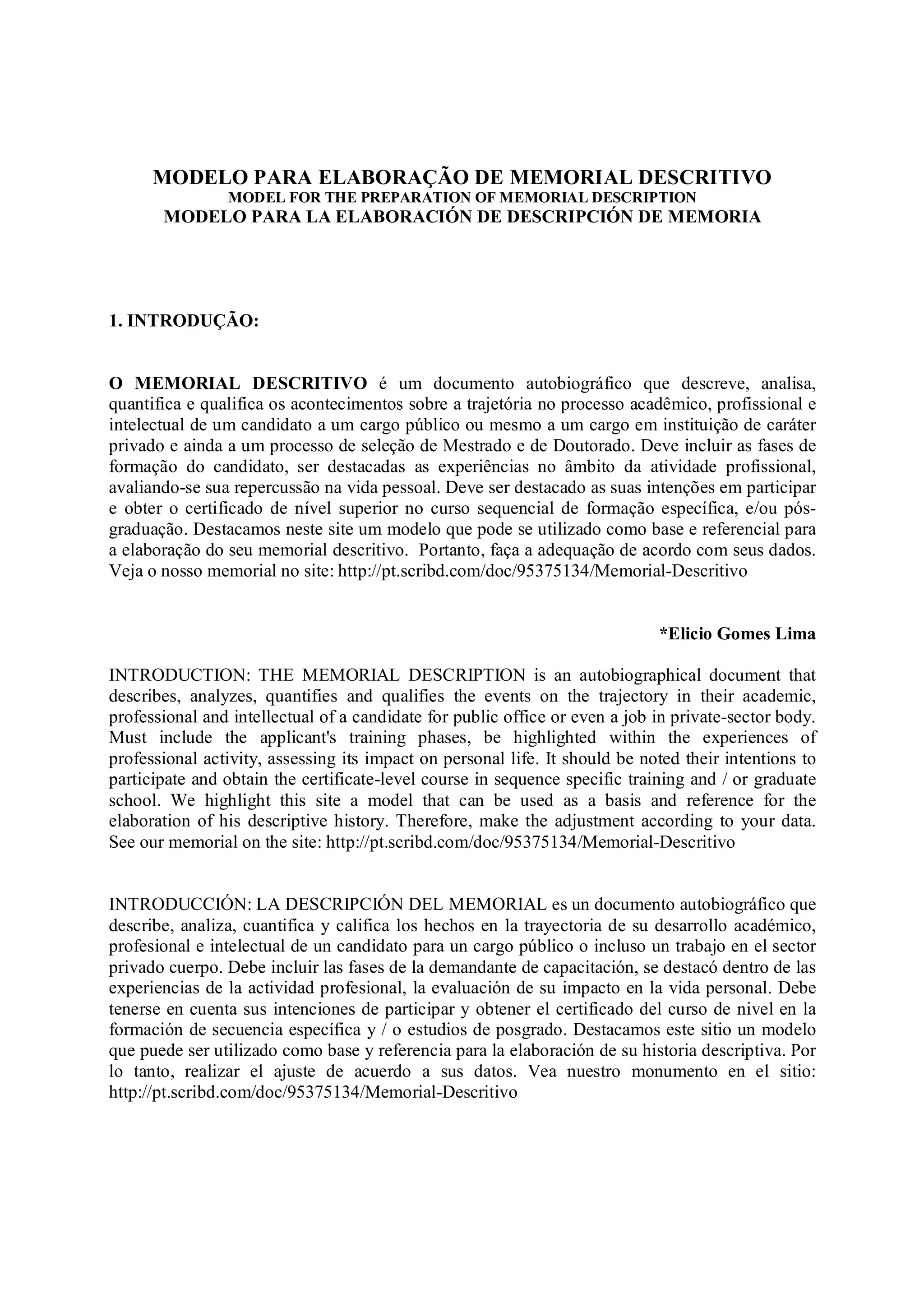 Modelo para elaboração de memorial descritivo | PDF