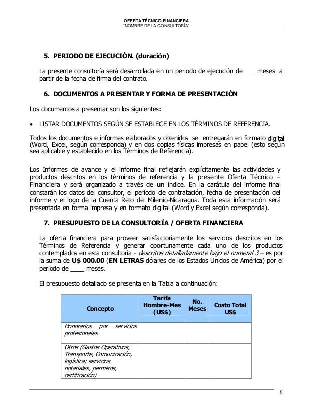 modelo para oferta tecnica financiera formato para propuesta de servicios