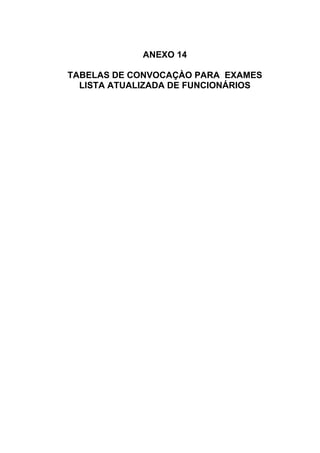 ANEXO 14
TABELAS DE CONVOCAÇÀO PARA EXAMES
LISTA ATUALIZADA DE FUNCIONÁRIOS
 